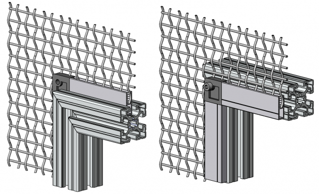 Wellengitter, Zaun, Flächenelement, Platten, Scheiben, Schutzeinhausung, einfassen, Klemmen, Dichten, Fixieren