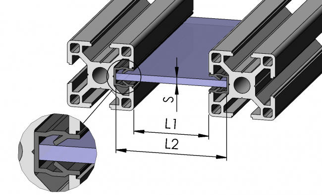 Einfassprofil Nut 8, Flächenelement, Türenelement Flächenelement, Türenelement, Platten, Schreiben, Schutzeinhausung, einfassen, Klemmen, Dichten, Fixieren