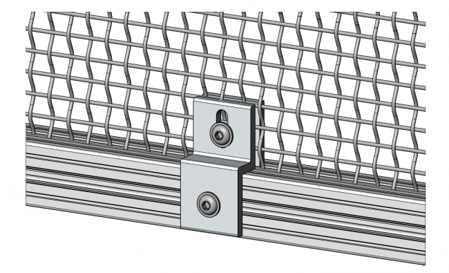 Halterung, Wellengitter, Zaun, Wellengitter, Flächenelement, Platten, Schreiben, Schutzeinhausung, einfassen, Klemmen, Dichten, Fixieren, Aluprofiltechnik