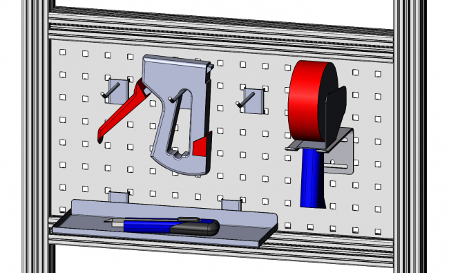 Materialbereitstellung, Werkzeugwand, Flächenelement, Platten, Schreiben, Schutzeinhausung, einfassen, Klemmen, Dichten, Fixieren, Aluprofiltechnik