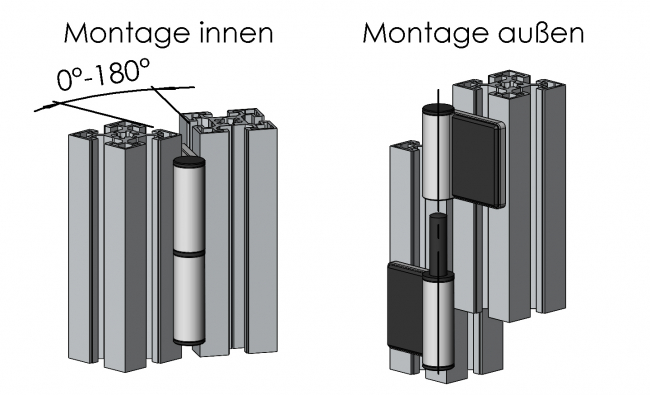 Scharnier 45/60 innen/außen, Angel, Gelenk, Beschlag Angel, Gelenk, Beschlag, Drehgelenk, Haspe