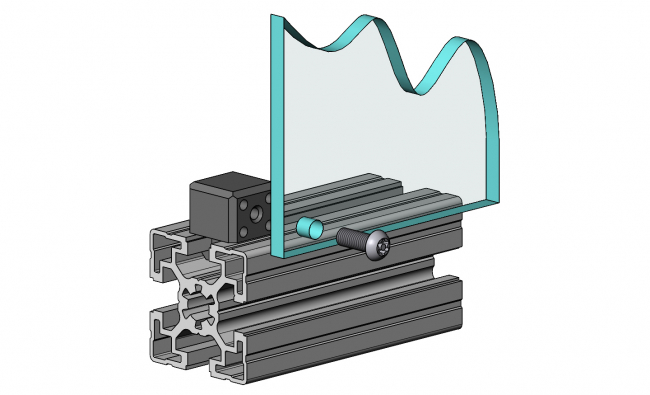 Scheibenblock, Distanzblock, Wellengitter, Flächenelement, Platten, Schreiben, Schutzeinhausung, einfassen, Klemmen, Dichten, Fixieren, Aluprofiltechnik