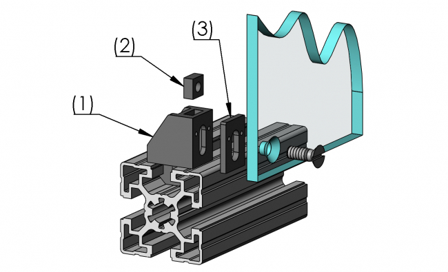 Scheibenblock, Distanzblock, Wellengitter, Flächenelement, Platten, Schreiben, Schutzeinhausung, einfassen, Klemmen, Dichten, Fixieren, Aluprofiltechnik