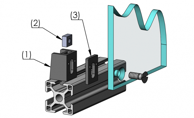 Scheibenblock, Distanzblock, Wellengitter, Flächenelement, Platten, Schreiben, Schutzeinhausung, einfassen, Klemmen, Dichten, Fixieren, Aluprofiltechnik