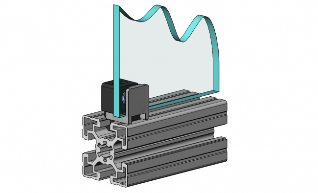 Vario Clip, Scheibenblock, Distanzblock Scheibenblock, Distanzblock, Wellengitter, Flächenelement, Platten, Schreiben, Schutzeinhausung, einfassen, Klemmen, Dichten, Fixieren, Aluprofiltechnik