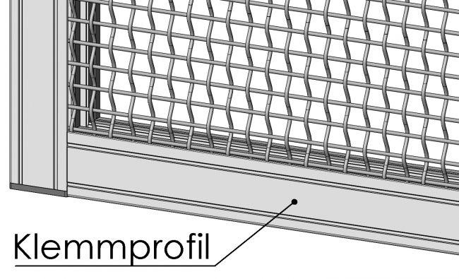 Wellengitter, Wellengitter, Flächenelement, Platten, Schreiben, Schutzeinhausung, einfassen, Klemmen, Dichten, Fixieren, Aluprofiltechnik