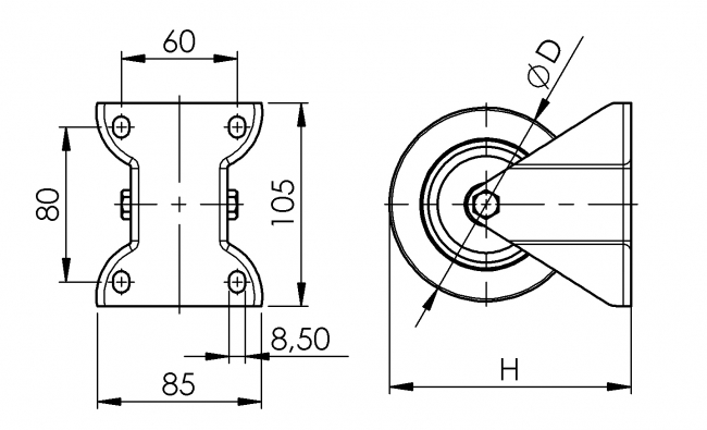Bockrolle ESD, Rad, Reifen, Rolle Lenkrolle, Bockrolle, Feststeller, Rolle, Rückenloch, Rückenplatte, Bodenrollen, Reifen, Transport