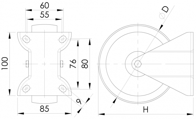 Bockrolle PA, Rad, Reifen, Rolle Lenkrolle, Bockrolle, Feststeller, Rolle, Rückenloch, Rückenplatte, Bodenrollen, Reifen, Transport