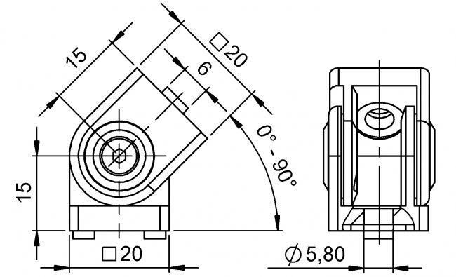 Gelenk 20x20, Winkelverbinder, Stufenlos Winkelverbinder, Gelenke Stufenlos, Gradverbinder, Schrägverbinder, Diagonalverbinder, Diagonalstrebe