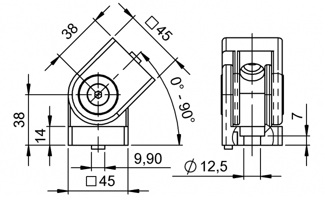 Gelenk 45x45, Winkelverbinder, Stufenlos Winkelverbinder, Gelenke Stufenlos, Gradverbinder, Schrägverbinder, Diagonalverbinder, Diagonalstrebe