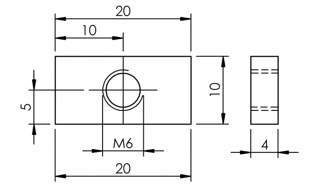 Gewindeplatte 1-Loch, Nutenstein Nutenstein, Platte, Lochplatte