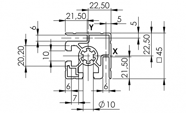 Klemmprofil 2NE Nut 10, Einfassprofil, Rahmenprofil, Endprofil, Eckprofil, Aluminiumprofil, Systemprofil, Aluprofil, Maschinenbauprofil, Raster 30, Nut 8