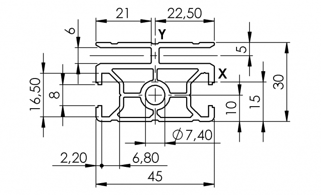 Klemmprofil 2N Nut 8, Einfassprofil, Rahmenprofil, Endprofil, Eckprofil, Aluminiumprofil, Systemprofil, Aluprofil, Maschinenbauprofil, Raster 30, Nut 8