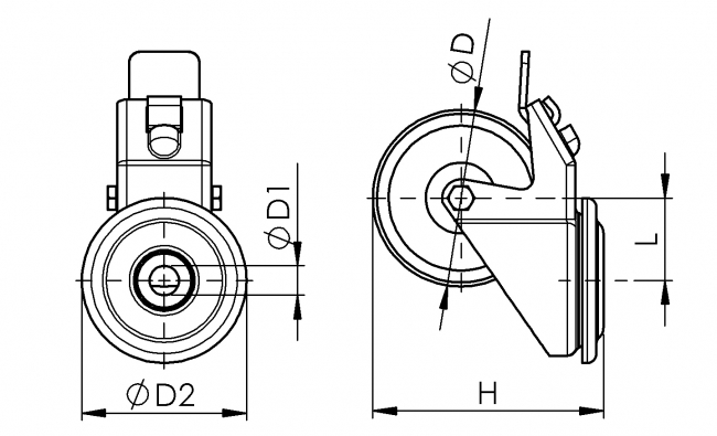 Lenkrolle mit Rückenloch PA, Rad, Reifen, Rolle Lenkrolle, Bockrolle, Feststeller, Rolle, Rückenloch, Rückenplatte, Bodenrollen, Reifen, Transport