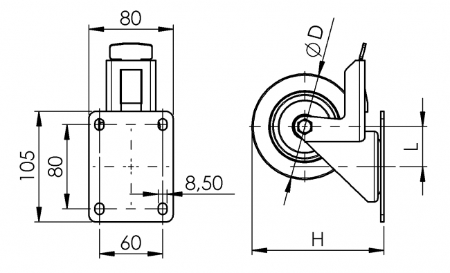 Lenkrolle mit Rückenplatte ESD, Rad, Reifen, Rolle Lenkrolle, Bockrolle, Feststeller, Rolle, Rückenloch, Rückenplatte, Bodenrollen, Reifen, Transport