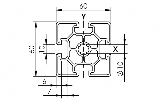 Aluminiumprofil, Systemprofil, Aluprofil, Maschinenbauprofil, Raster 60, Nut 10, Aluprofiltechnik