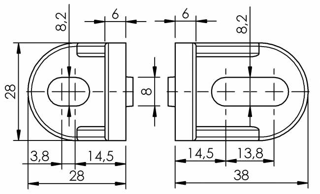 Radiuswinkel 38x28, Winkel, Eckwinkel, Winkelverbinder Winkel, Eckwinkel, Winkelverbinder, Gusswinkel, Aluwinkel, Verbinder, Verbindungselement, Knotenelement