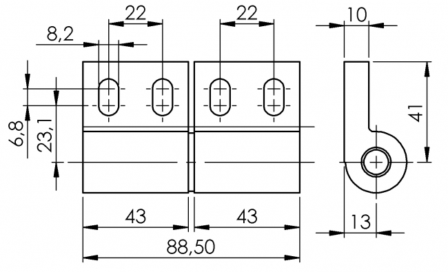 Scharnier 45/45, Angel, Gelenk, Beschlag Angel, Gelenk, Beschlag, Drehgelenk, Haspe
