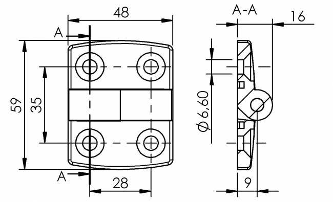 Scharnier verrundet Kunststoff aushängbar, Angel, Gelenk, Beschlag Angel, Gelenk, Beschlag, Drehgelenk, Haspe