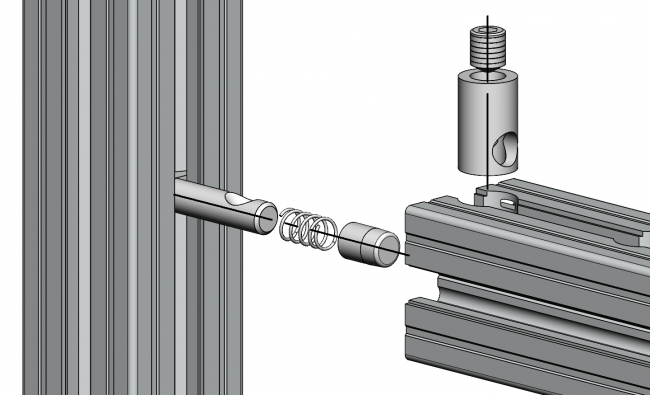Schnellverbinder mit Federstopfen innen, Schnellspannverbinder, Nutverbinder, Innenverbinder Schnellspannverbinder, SV, Nutverbinder, Innenverbinder, Hülsenverbinder, Ankerverbinder, Querverbinder, Längsverbinder, Parallelverbinder