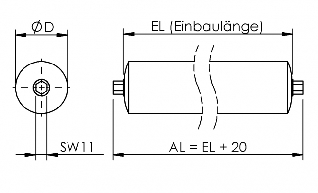 Schwerkrafttragrollen Sechskantachse SW11, Fördertechnik, Logistik Fördertechnik, Schwerlastbahn, Förderbahn, Logistik, Intralogistik