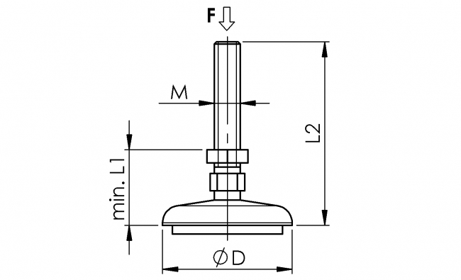 Stellfuß Stahl mit Anti-Rutsch-Einlage, Gewindefuß, Tischfuß Gewindefuß, Fuß, Rund, M12, Kugelkopfgelenk, Gewindespindel, M8, Ständer, Tischfuß, Gestellfuß