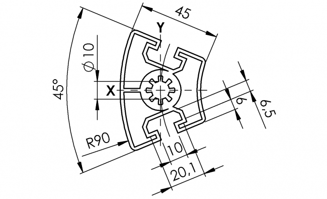 Winkelprofil 45 x 45°, Aluminiumprofil, Systemprofil, Maschinenbauprofil Winkelprofil 45 x 45°, Winkelprofil 45, Winkelprofil, Profil, Grundprofil