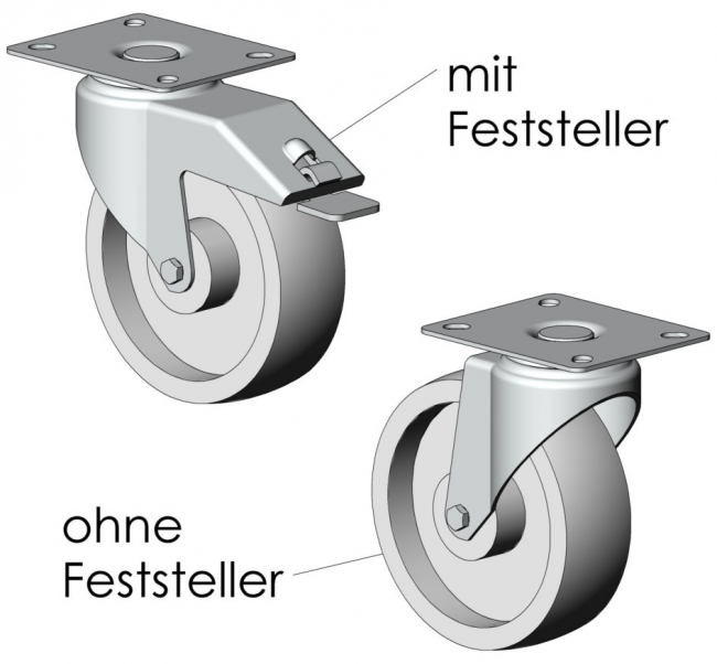 Lenkrolle mit Rückenloch PA, Rad, Reifen, Rolle Lenkrolle, Bockrolle, Feststeller, Rolle, Rückenloch, Rückenplatte, Bodenrollen, Reifen, Transport