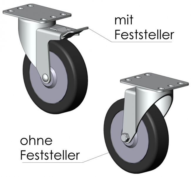 Lenkrolle mit Rückenplatte TPE, Rad, Reifen, Rolle Lenkrolle, Bockrolle, Feststeller, Rolle, Rückenloch, Rückenplatte, Bodenrollen, Reifen, Transport