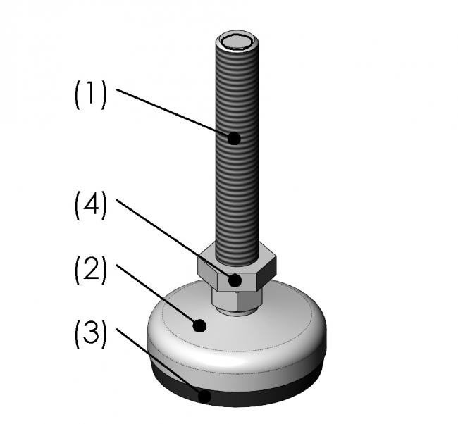 Stellfuß Edelstahl mit Anti-Rutsch-Einlage, Gewindefuß, Tischfuß Gewindefuß, Fuß, Rund, M12, Kugelkopfgelenk, Gewindespindel, M8, Ständer, Tischfuß, Gestellfuß