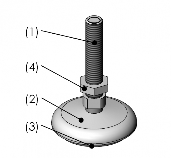 Stellfuß Stahl mit Anti-Rutsch-Einlage, Gewindefuß, Tischfuß Gewindefuß, Fuß, Rund, M12, Kugelkopfgelenk, Gewindespindel, M8, Ständer, Tischfuß, Gestellfuß